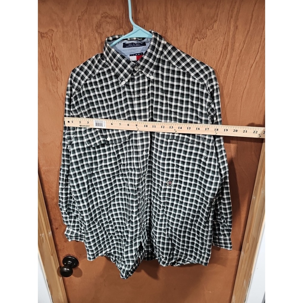 VTG Tommy Hilfiger Shirt Mens Small‎ Button Up Green White Plaid - Picture 8 of 9